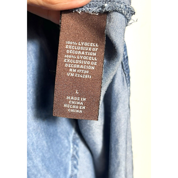 Knox Rose Chambray Embroidered Hi-low Hem Tunic Top Boho Beachy Size Large - Picture 8 of 9